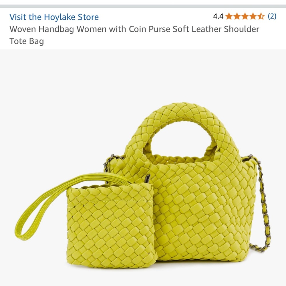 Woven Leather Shoulder Tote Bag - Yellow